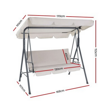Gardeon Outdoor Swing Chair Garden Chair Bench Furniture Canopy 3 Seater Beige